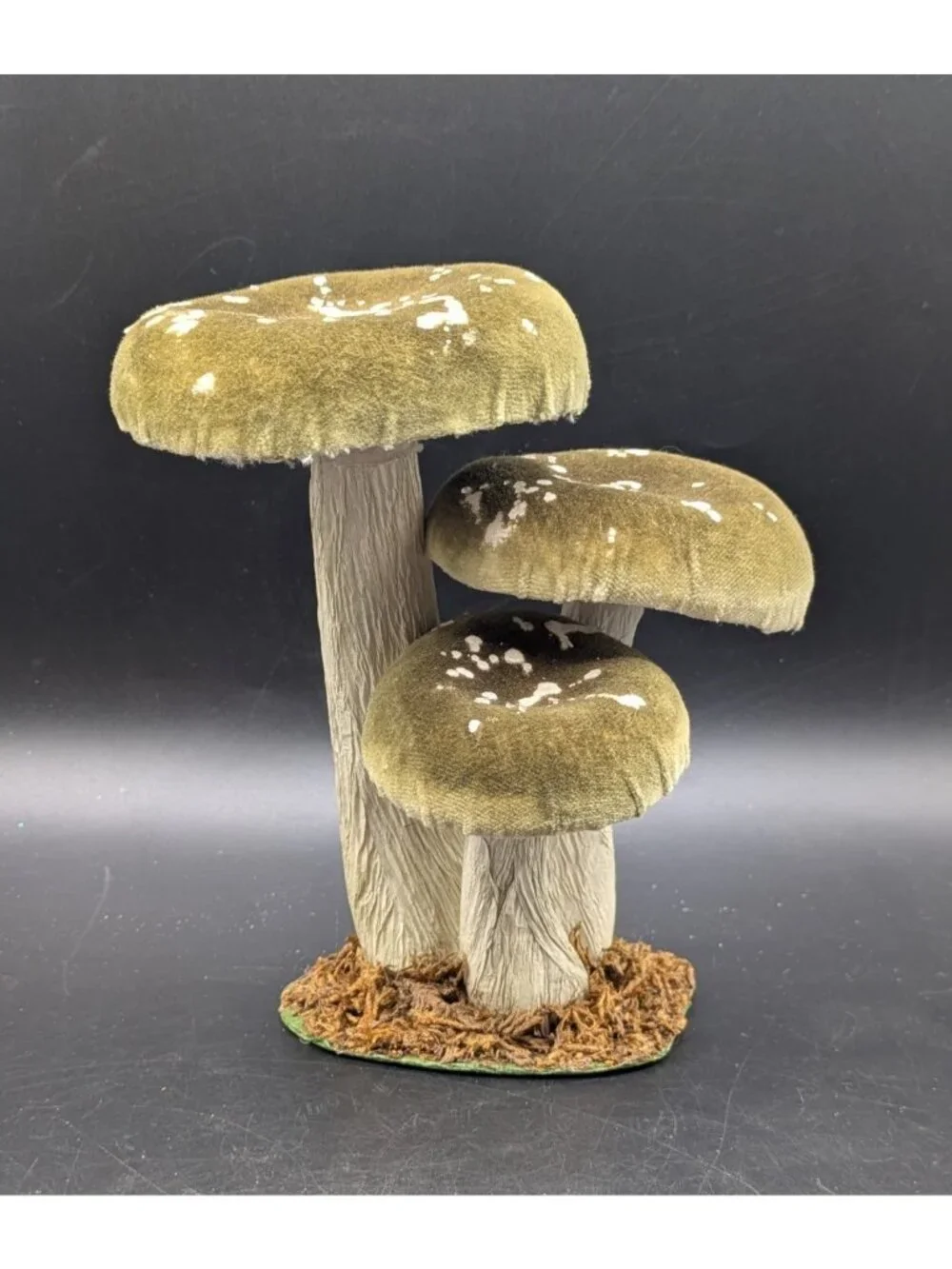 Mushroom Cluster Figurine Foam Paper Stem Green Velour Caps 7